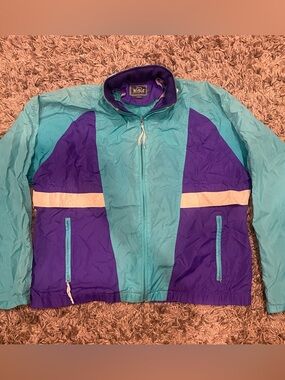 Woolrich L Colorblock Windbreaker Jacket in Teal, Purple, White